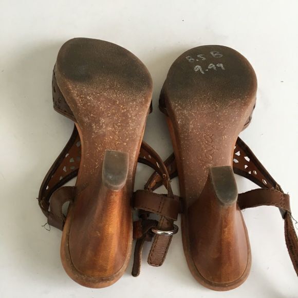 Naya Cutout Brown Leather Singleback Heeled Sandal Peep Toe Womens - Picture 6 of 8